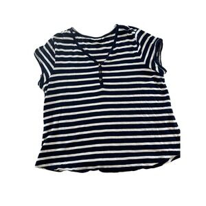 Chicos Womens Striped V Neck Button Henley Short Sleeve T Shirt Top XL